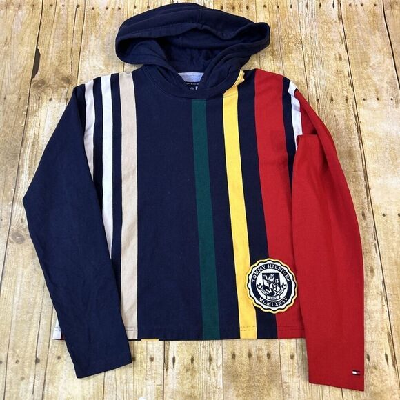 Tommy Hilfiger Colorblock Hoodie Mens Extra Small XS Embroidered Crest Logo